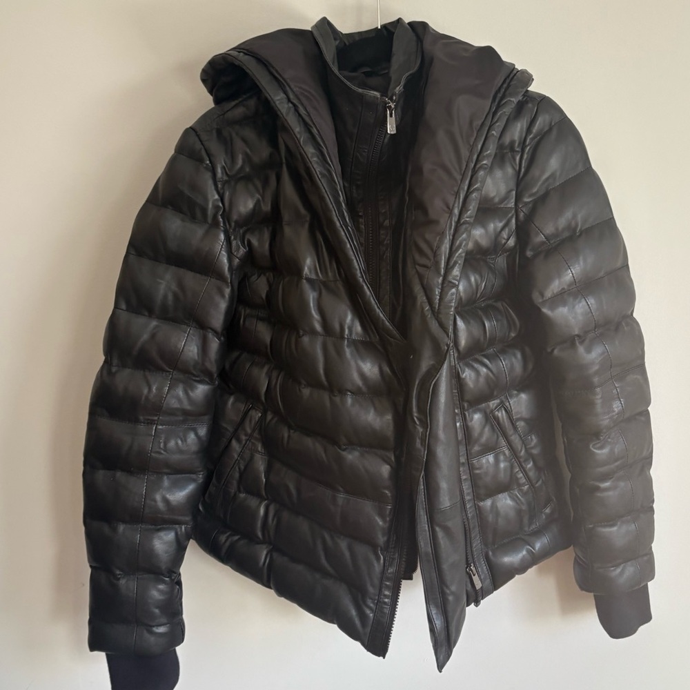 Bod & Christensen leather puffer jacket (hooded)